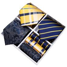 Conjunto de caja de regalo de corbata para hombre, corbata Formal de negocios, boda, pañuelo, gemelos, Kit de corbata de seda 100%, DiBanGu, 3 paquetes, nueva moda 2024 - compra barato