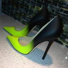Zapatos de tacón de aguja de 12CM para mujer, calzado de vestir, sin cordones, con punta estrecha, color verde y negro degradado 2024 - compra barato