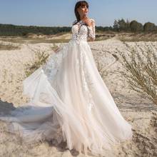 Wedding Dresses 2021 Princess Illusion Long Sleeves Lace Appliques Bridal Gowns A-line Tulle Flower Floor Length Robe De Marie 2024 - buy cheap