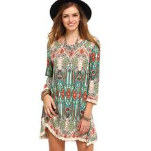 Vestido de playa informal Vintage con estampado Floral, manga tres cuartos, cuello redondo, 649C 2024 - compra barato