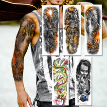 Tatuagem temporária de braço inteiro indiano dourado adesivo realista falso dragão maori leão tatoos militares para mulheres 3d grande luva 2024 - compre barato