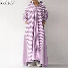 Платье-рубашка ZANZEA женское в полоску, стильный Повседневный длинный сарафан с длинным рукавом, платье с лацканами в стиле оверсайз, осень 2021 2024 - купить недорого
