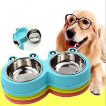 Dog Double Bowl Puppy Food Water Feeder Cute Stainless Steel Pets Drinking Dish Feeder Pets Supplies Feeding Dishes Dogs Bowl 2024 - buy cheap