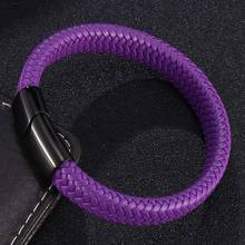 Multicolor Braided Leather Bracelet Men Fashion Bangles Stainless Steel Magnet Clasp Male Wrist Band Pulsera Masculina 2024 - buy cheap