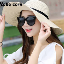 YOYOCORN Summer Straw Hat Women Big Wide Brim Beach Hat Sun Hat Foldable Sun Block UV Protection Panama Hat 2024 - buy cheap