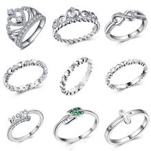 Fashion Crystal Silver Color Ring For Women Flower Love Heart Crown Finger Rings Cocktail Part Brand Ring Jewelry 2024 - buy cheap