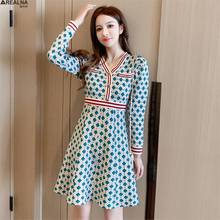 Button Knitted Dress Long Sleeve V Neck Mini Bodycon plaid dress Korean autumn Sexy Party Elegant dresses Ropa Mujer vestidos 2024 - buy cheap