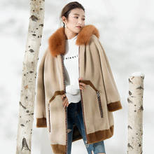 Real Fur Coat Women Hooded Winter Jacket 100% Wool Fur Coats Plus Size Korean Fox Fur Collar Loose Manteau Femme 2024 - buy cheap