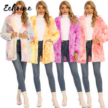 Winter Warm Soft Tie Dye Velvet Faux Fur Jacket Women Casual Long Sleeve Turn-Down Collar Fleece Coat With Pockets Coats Outwear 2024 - buy cheap