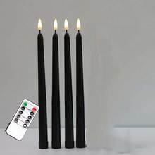 Pack of 4 Remote Control Black Color LED Taper Candles Warm White Flickering Battery Pillar Church Dinner Table Party Candles 2024 - buy cheap