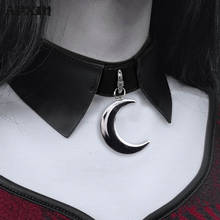 Gothic Punk Choker Women Pu Leather Necklace Moon Pendant Collier Club Party Short Goth Jewelry Charm Rock Turn Down Collar Belt 2024 - buy cheap