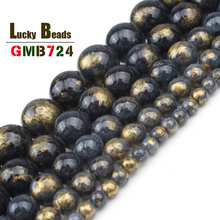 Natural Stone Beads Black Plated Gold Jades Round Loose Beads For Jewelry Making DIY Earrings Bracelet Accessories 4/6/8/10/12mm 2024 - buy cheap