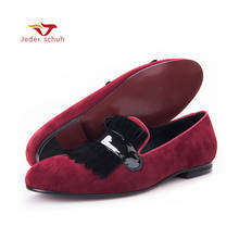 Men Loafers Men'S Classic Large Fringed Wedding Shoes Banquet Shoes Red And Black Color Make You Charm Men Flats Loafer Shoes 2024 - buy cheap