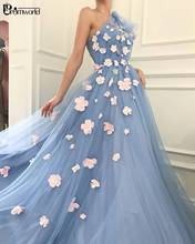 Luz azul vestidos de baile 2021 um ombro flores tule vestido de baile de fadas longo a linha vestido de festa à noite robe de soiree 2024 - compre barato