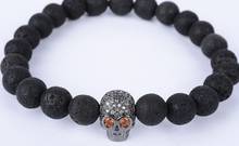 8mm kg5 silver gold copper skull micro pave cz zircon cubic zirconia Bracelet black volcanic lava stone Buddha Yoga Bangles 2024 - buy cheap