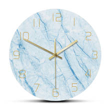 Relógio de parede impresso, textura de mármore, nórdico, azul, decoração da casa, sala de estar criativa, moderno, simples, arte de parede, relógio de parede silencioso 2024 - compre barato