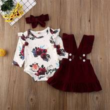 0-24M Newborn Baby Girl Baby Girl Clothes Floral Romper+Strap+Skirts+Headband 3PCS Baby Girl Clothing Outfit 2024 - buy cheap