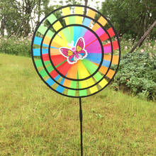 Brinquedo colorido arco-íris tripla roda vento giratório quintal jardim decoração ao ar livre crianças 2024 - compre barato