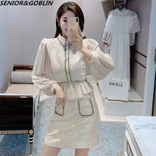 Women Clothes 2020 Elegant Style Suit Skirt Autumn Fashion Two Piece Set Womens Chiffon Patchwork Shirt Top+Mini Skirt Sets 2024 - buy cheap