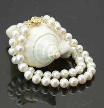 New 2 rows 7-8mm white freshwater cultured pearl bracelet 7.5" 2024 - buy cheap