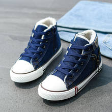 New Winter Canvas Children Shoes Boys Sneakers High Top Brand Kids Shoes for Girls Jeans Denim Flat Boots 2024 - buy cheap