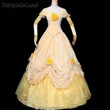 Carnival Halloween Belle Yellow Dress Lace up Velvet Bodice Princess Costume Cosplay Wedding Party Gown Rose Flowers Oufit 2024 - buy cheap