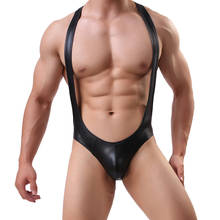 Sexy Lingerie Mens Jockstrap Bodysuit Wrestling Singlet Imitation Leather Men Sexy Body Shaper Bodybuilding Jumpsuit Leotard 2024 - buy cheap