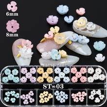 60pcs/Set 3D Rose Various Petal Flowers Bow Ties Glazed Pearl Arylic Nail Art Rhinestone Gems Decorations Manicure DIY Tips ST# 2024 - buy cheap