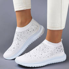 Women Flats Sneakers Crystal Fashion Bling Sneakers Casual Slip On Sock Trainers Summer Women Vulcanize Shoe Zapatillas Mujer 2024 - купить недорого