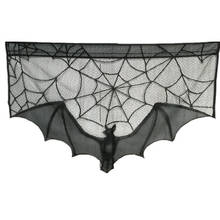 Conjunto de fiesta de Halloween, mantel, pantalla de lámpara, estufa, cortina, telaraña, murciélago, cortina de encaje negro, mantel de pentagrama 2024 - compra barato