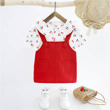 Летние комплекты одежды для маленьких девочек, платье-рубашка с коротким рукавом и рисунком вишни, Одежда для младенцев, детская повседневная одежда для отпуска 2024 - купить недорого
