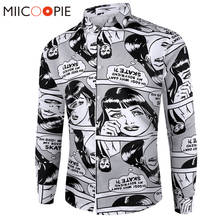 Camisa estampada de cómics blancos y negros para hombre, camiseta Harajuku informal de manga larga a la moda, camiseta de calle Social, Top 3XL 2024 - compra barato