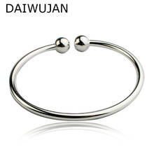 Daiwujan genuíno 925 prata esterlina manguito pulseira para as mulheres do sexo feminino bola redonda grânulo aberto pulseira ajustável jóias finas presente 2024 - compre barato
