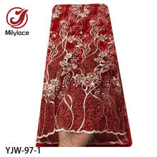 Tela de encaje bordado africano, tejido de red de tul francés de alta calidad para YJW-97 de boda, novedad 2024 - compra barato