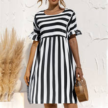 Women Elegant Ruffle Sleeve Striped Patchwork A Line Dress 2021 Summer Casual High Waist O Neck Loose Dresses Beach Wear 2024 - buy cheap