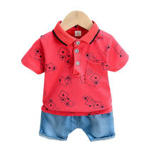 Verão novo menino conjuntos de roupas bebê menino lapela casual camiseta manga curta + shorts 2 peças crianças roupas 2024 - compre barato