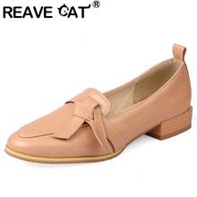 REAVE CAT-zapatos planos de piel auténtica para mujer, zapatillas de punta redonda, suaves y clásicas, sin cordones, talla grande 30-48, informales, A3599, 2021 2024 - compra barato