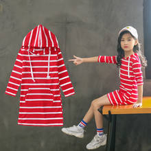 2020 New girl cotton Striped hooded dresses Spring summer new baby children kids casual stitching  dresses 2024 - buy cheap