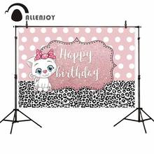 Allenjoy Cat Leopard Happy Birthday Photography Girl Party Background Pink Glitter Decor Custom Wallpaper Photo Shoot 2024 - buy cheap
