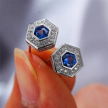Simple Female Blue Crystal Stone Earrings Classic Geometric Small Stud Earrings Vintage Silver Color Wedding Earrings For Women 2024 - buy cheap