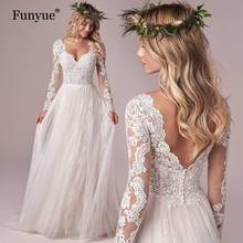 Charming Backless Wedding Dress 2021 New Arrival Sexy V-Neck Long Sleeves Floor Length A-Line Tulle Bridal Gown Robe De Mariage 2024 - buy cheap