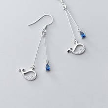 Real 925 Sterling Silver Blue Zircon Whale Tassel Drop Earrings For Fashion Women Party Fine Jewelry Cute Accessories 2024 - buy cheap