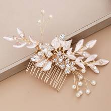 Bridal Hair Accessories Tiara Golden Leaf Wedding Hair Comb Head Jewelry Rhinestone Flower Hair Comb For Women Wedding Headpiece 2024 - buy cheap