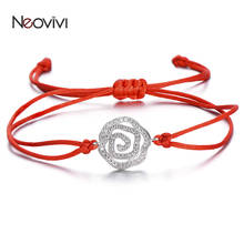 Neovivi Shiny CZ Flower Charm Bracelet Women Handmade Black Red Rope String Bracelets Cubic Zirconia Bead DIY Jewelry Girl Gifts 2024 - buy cheap