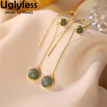 Uglyless Noble Women Gemstones Party Dress Earrings Nature Agate Brincos Real 925 Silver Long Gold Chains Tassel Jewelry E1335 2024 - buy cheap