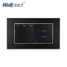 Interruptor de pared de 3 entradas y 2 vías con 2 cargadores USB, enchufe de pared de lujo, Panel de Metal satinado, 146x86mm, 5V, 2100MA
