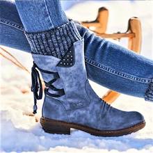 Botas de caubói de neve para mulheres, calçado de inverno estilo cavaleiro, couro, salto largo, moda retrô 2024 - compre barato