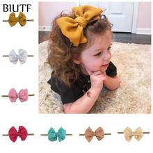 1pcs/lot Elastic Nylon Headband with 4" Seersucker Fabric Bow Handmade Large Hairbow Hairband Candy Color Hair Accessories HB099 2024 - buy cheap