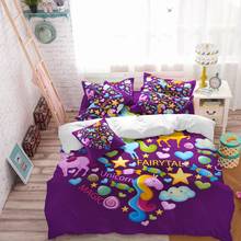 Purple Heart Unicorn Cartoon Children's Bedding Set 3D Star Cloud Printing Bedding Set Purple Down Quilt Set Set 100% Microfiber 2024 - buy cheap