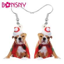 Bonsny Acrylic Christmas Hat Anime Bulldog Dog Earrings Drop Dangle Animal Pets Jewelry For Women Girl Teen Charm Gift Accessory 2024 - buy cheap